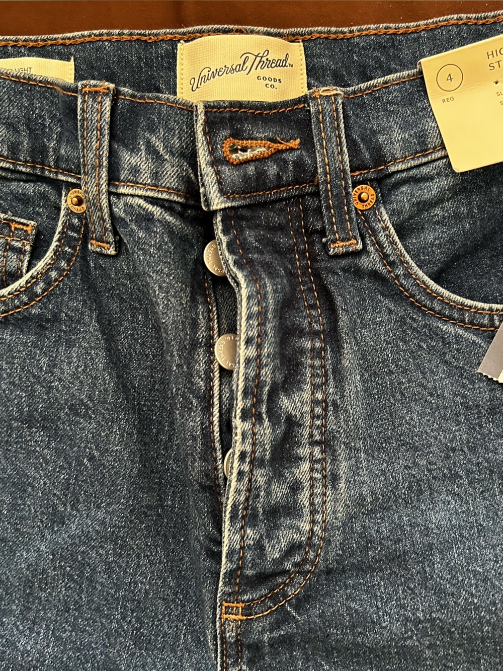 Universal Thread Women's Straight Jeans - Medium Blue with Orange Stitching